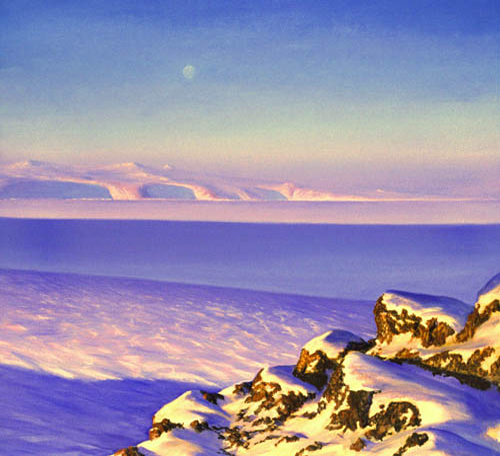 White Island Sunrise Anarctica Oil Paintings David Rosenthal Antarctic Artist